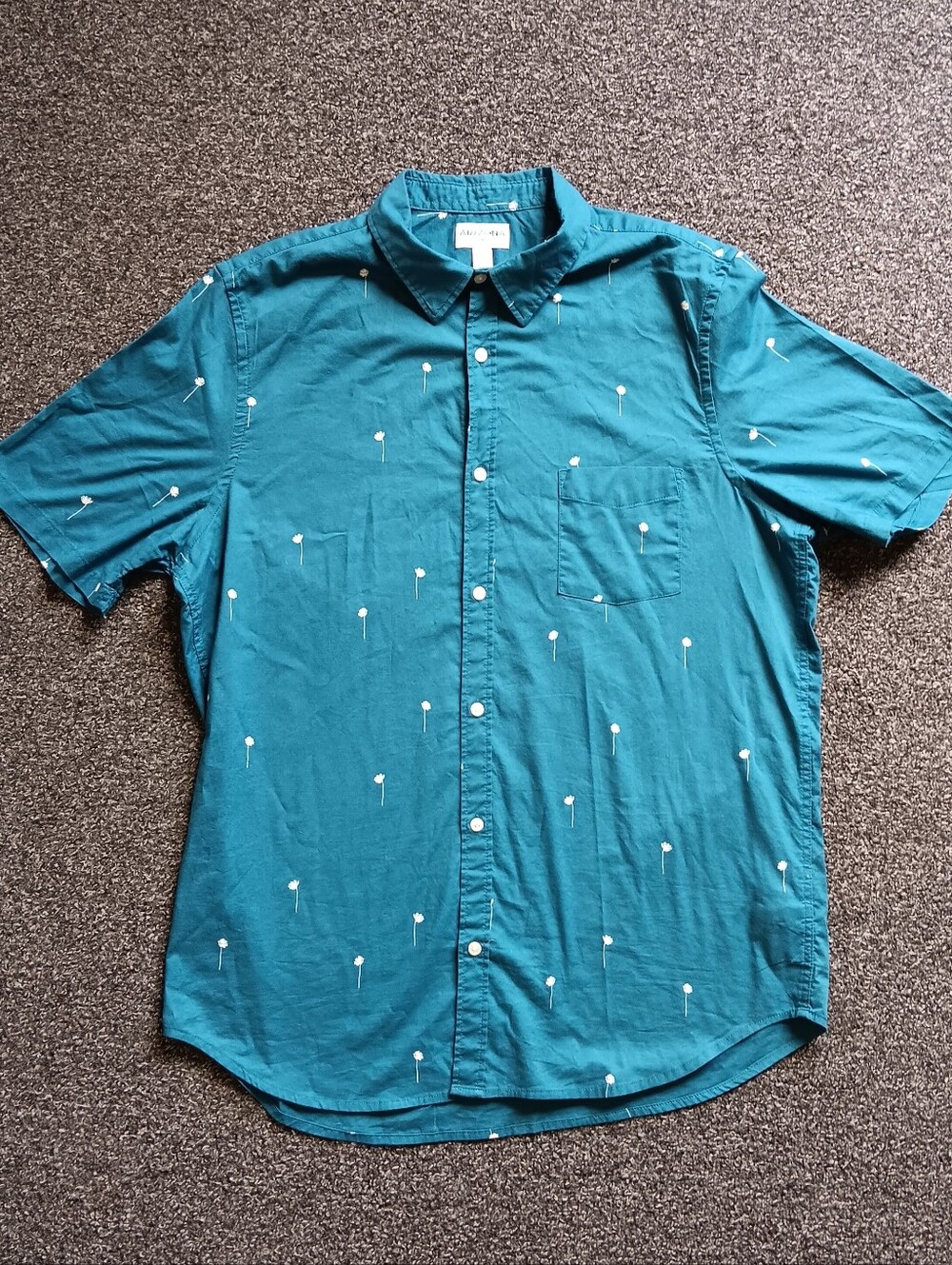 Arizona Short Sleeve Teal Button Up Shirt & Subtle Floral Print Mens XLT Casual